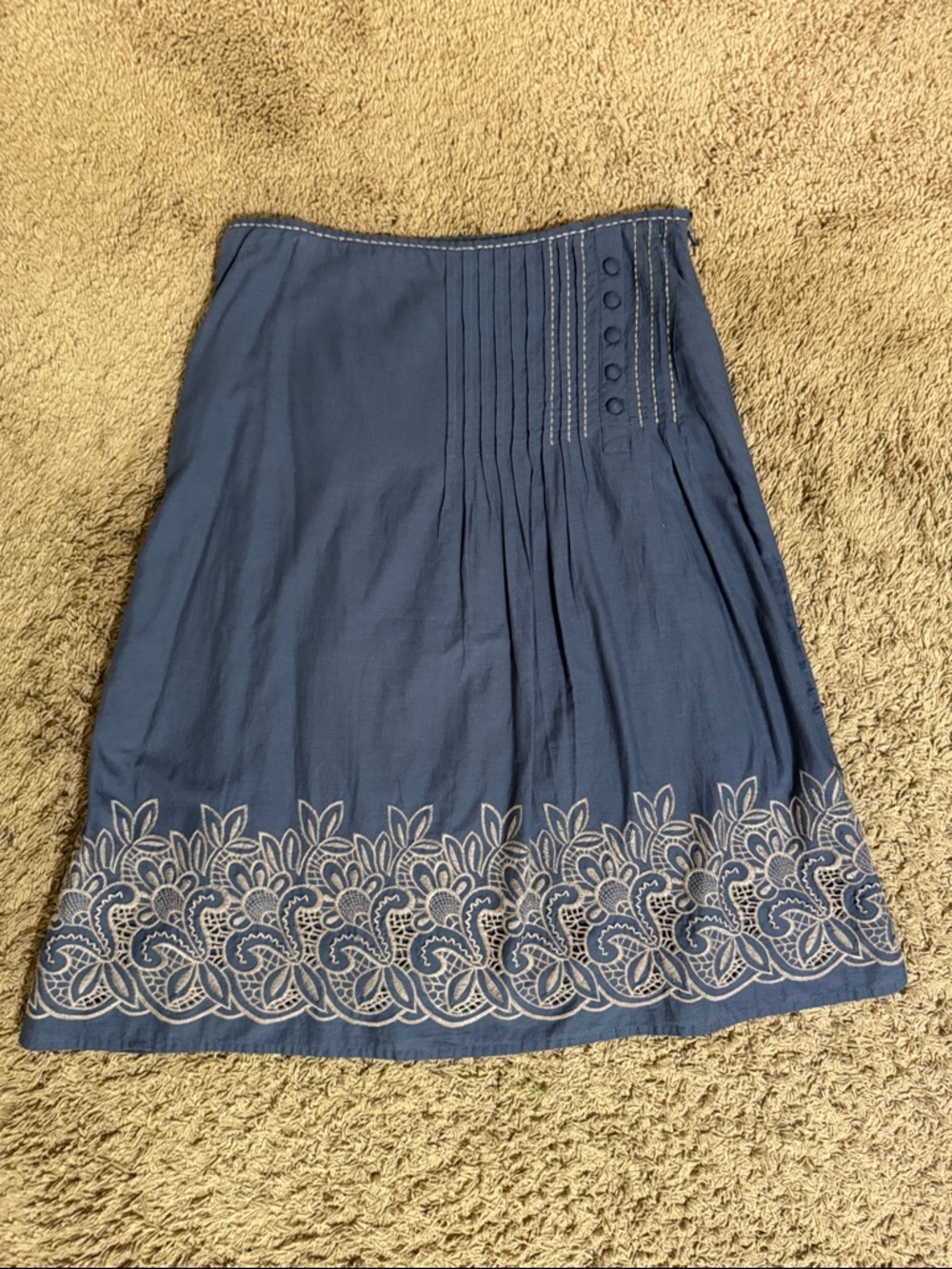 Vintage Monsoon Blue Embroidered A-Line Women's Skirt size Y2K Prairie Cottage